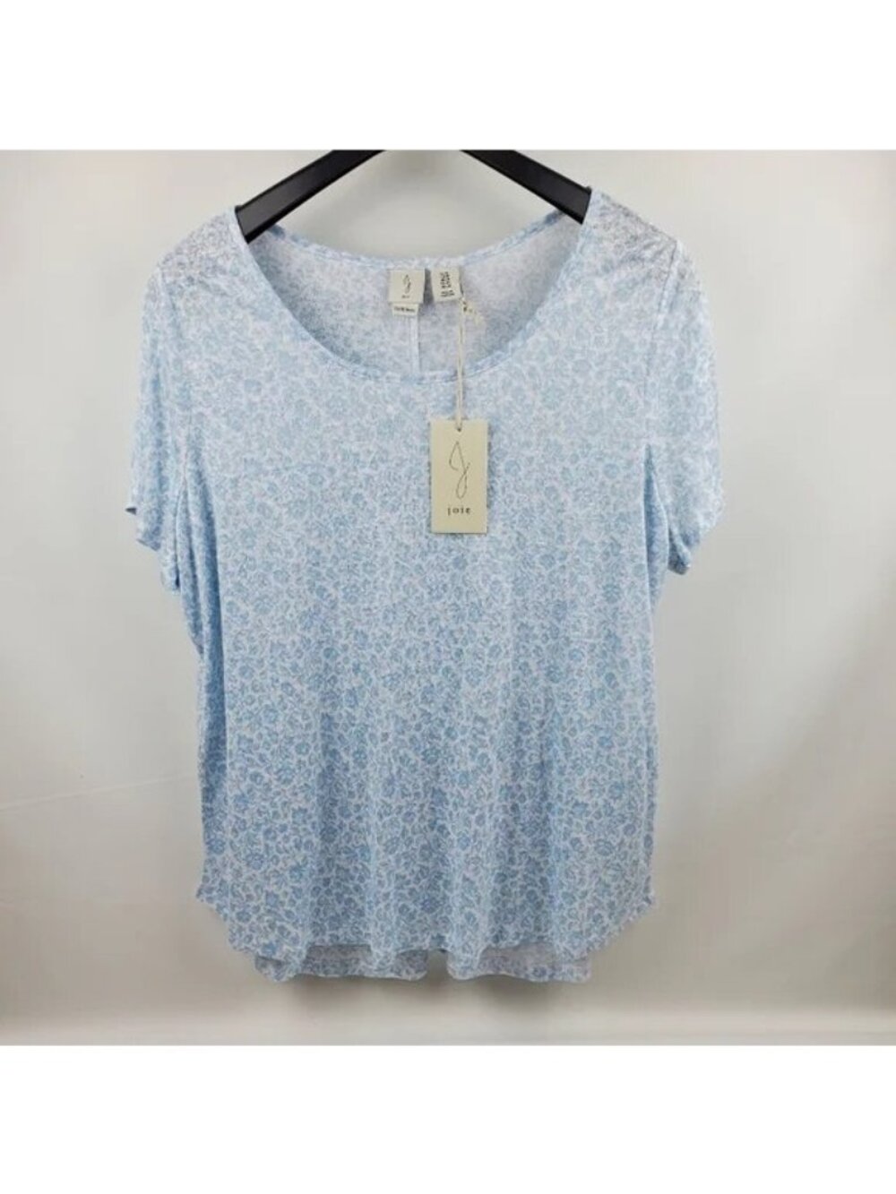 JOIE Shirt Women Plus 1X 100% Linen SS Top High Low Round Neck Blue White